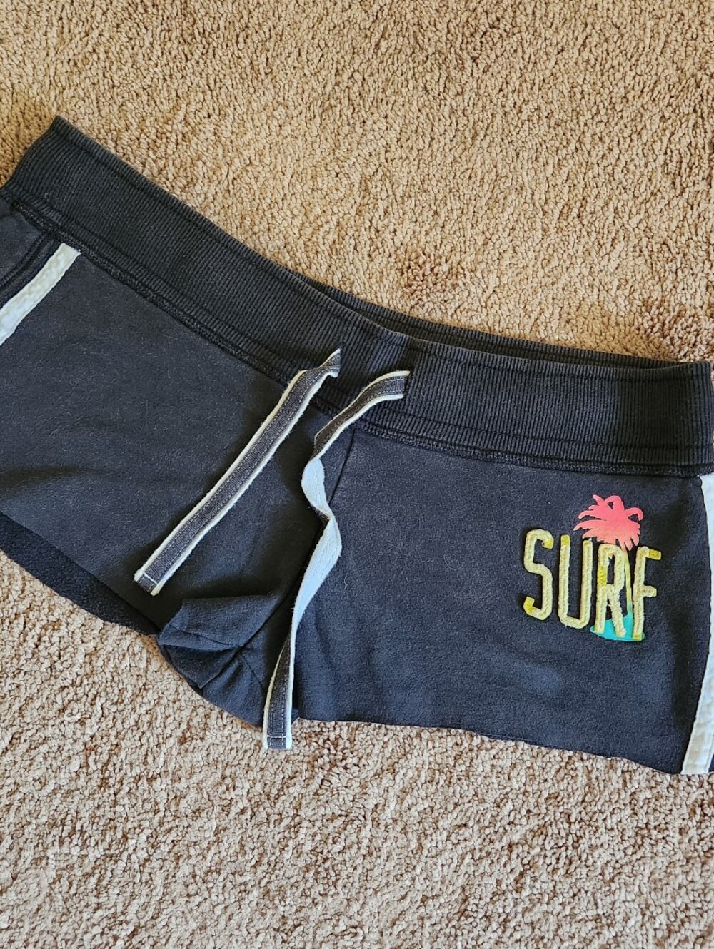 Vtg Old Navy Fleece Micro Mini Shorts SURF Reworked Blue Low Rise Drawstring S